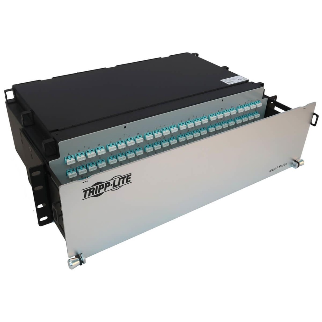 [N48M-24M8L4-10] Preloaded Fiber Patch Panel, 3U - 24x (12F MTP/MPO-PC to 4x LC Duplex F/F) 8F Trunk Cables, OM4 Multimode, 10 m (32.8 ft.)