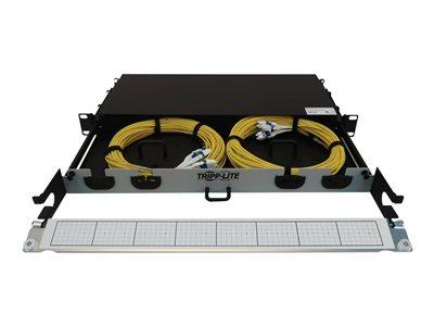 [N48M-2M8L4-20] Preloaded Fiber Panel, 1U - 2x (12F MTP/MPO-PC to 4x LC Duplex F/M) 8F Trunk Cables, OM4 Multimode, 20 m (65.6 ft.)