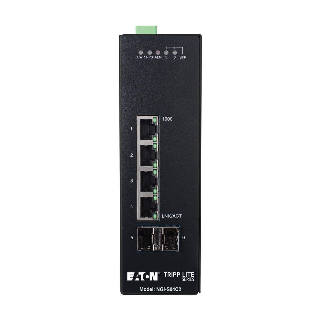 [NGI-M04C2] 4-Port Managed Industrial Gigabit Ethernet Switch - 10/100/1000 Mbps, 2 GbE SFP Slots, -40° to 75°C, DIN Mount