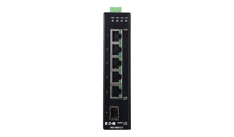 [NGI-M05-C1] 5-Port Managed Industrial Gigabit Ethernet Switch - 10/100/1000 Mbps, GbE SFP Slot, -40° to 75°C, DIN Mount