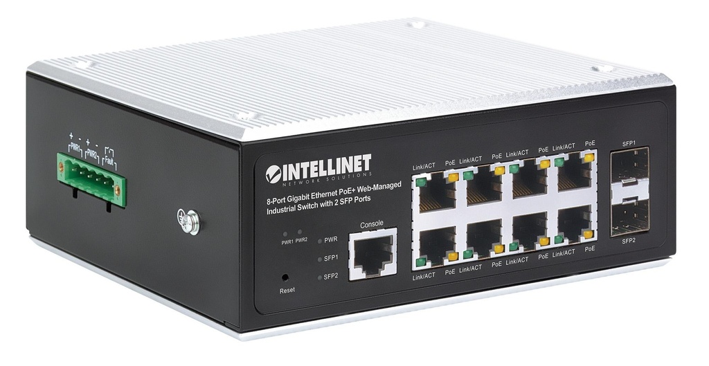 [NGI-M08POE8-L2] 8-Port Managed Industrial Gigabit Ethernet Switch - Layer 2, 1 Gbps, PoE+ 30W, -40° to 75°C, DIN Mount