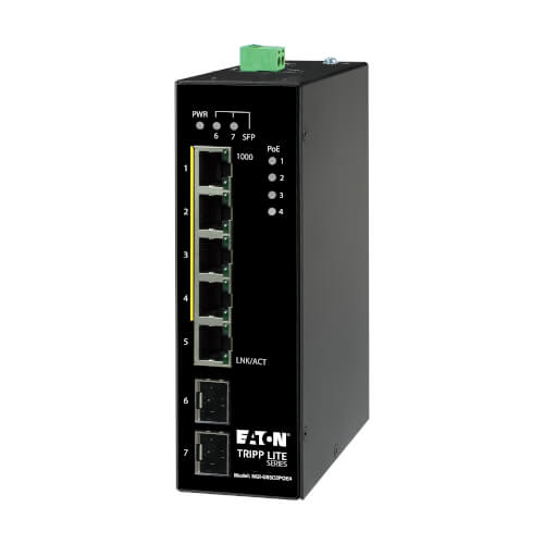 [NGI-U05C2POE4] 5-Port Unmanaged Industrial Gigabit Ethernet Switch - 10/100/1000 Mbps, PoE+ 30W, -10° to 60°C, 2 GbE SFP Slots, DIN Mount