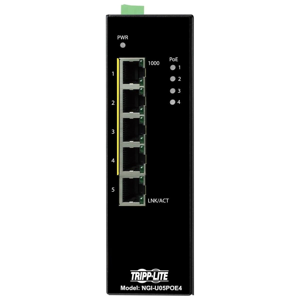 5-Port Unmanaged Industrial Gigabit Ethernet Switch - 10/100/1000 Mbps, PoE+ 30W, -10° to 60°C, DIN Mount