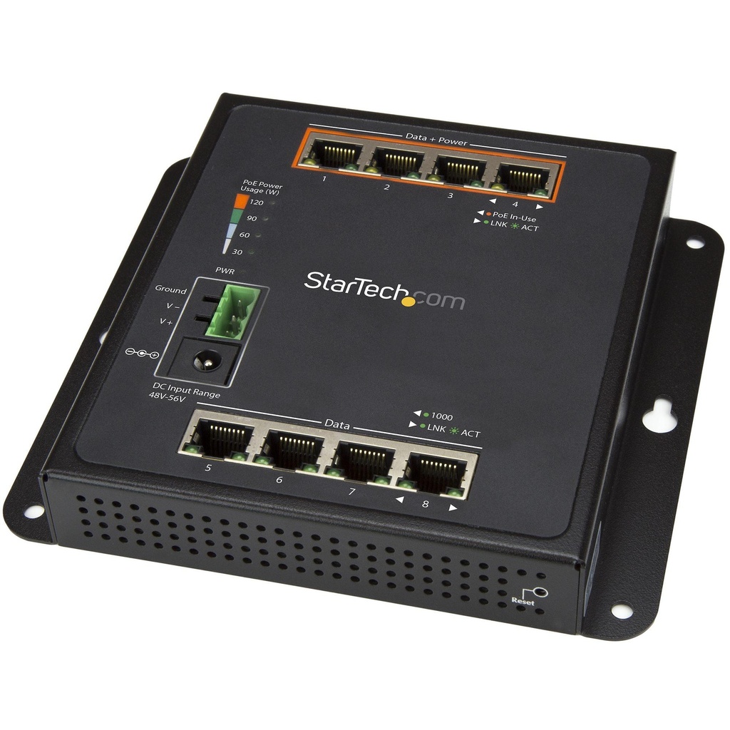 [NGI-U08C2POE8] 8-Port Unmanaged Industrial Gigabit Ethernet Switch - 10/100/1000 Mbps, PoE+ 30W, 2 GbE SFP Slots, -40° to 75°C, DIN Mount