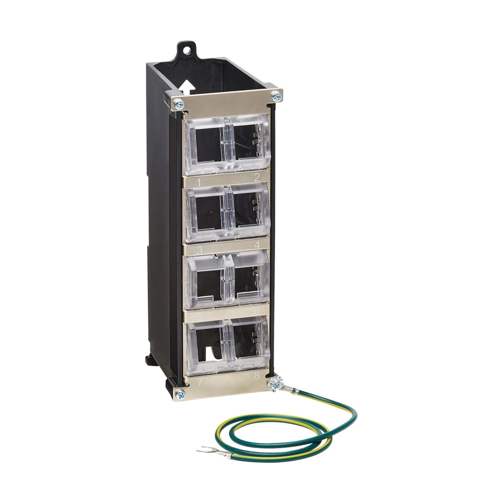 [N063-008-ENC] 8-Port Metal DIN-Rail Mounting Keystone Patch Panel with Grounding, Black/Silver