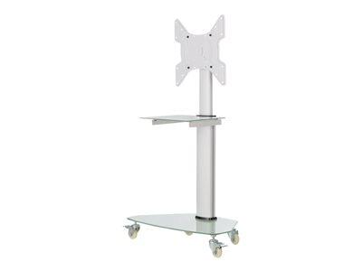 [DMCS3255SG62W] Premier Rolling TV Cart for 32” to 55” Displays, Frosted Glass Base and Shelf, Locking Casters, White
