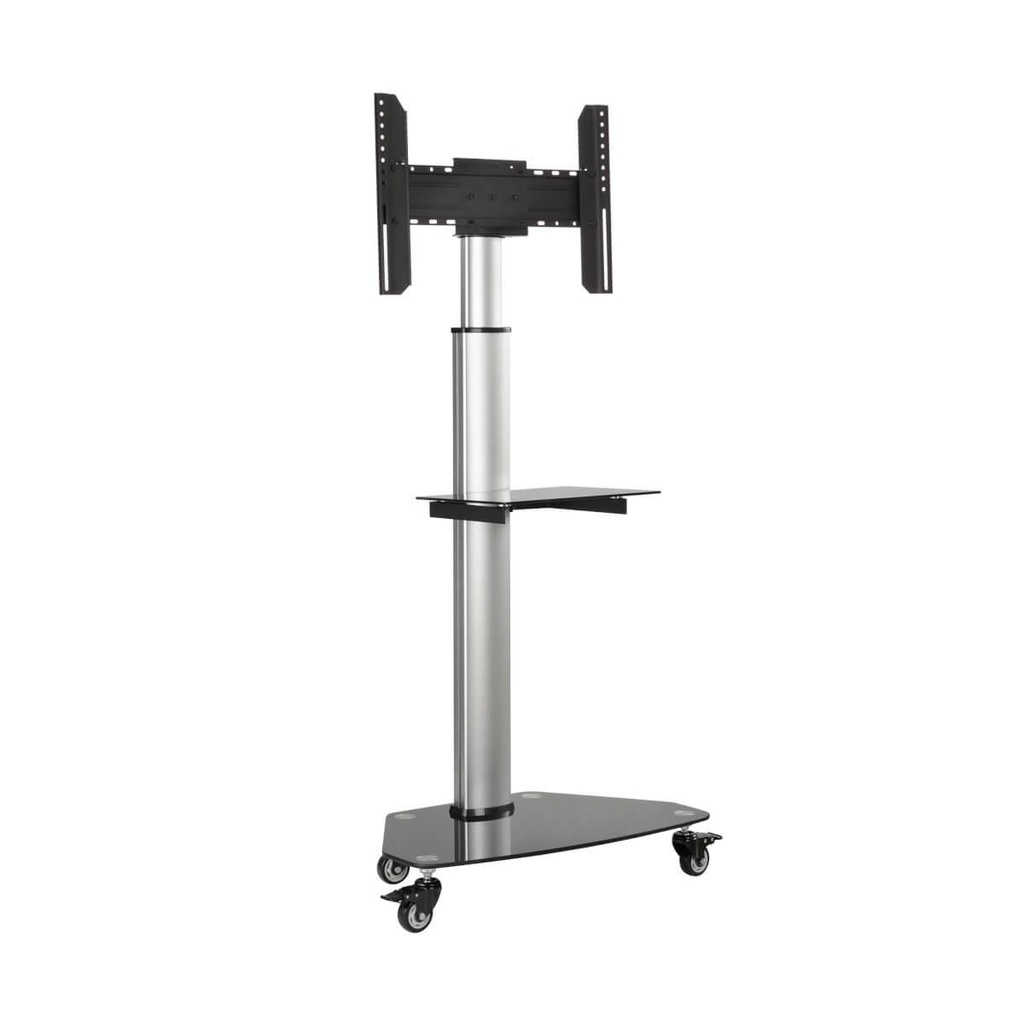 [DMCS3770SG75] Premier Rolling TV Cart for 37” to 70” Displays, Black Glass Base and Shelf, Locking Casters