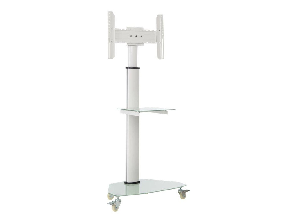 [DMCS3770SG75W] Premier Rolling TV Cart for 37” to 70” Displays, Frosted Glass Base and Shelf, Locking Casters, White