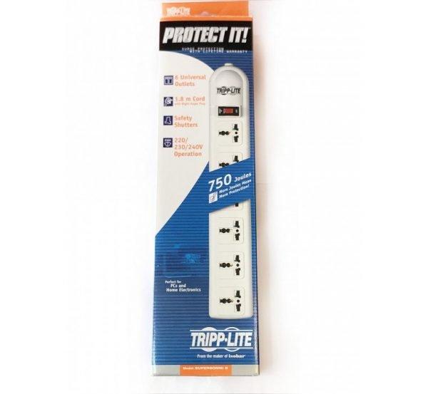 Protect It! 230V 6-Universal Outlet Surge Protector, 1.8M Cord, British Plug, 750 Joules