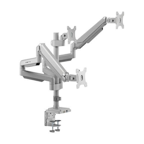 [DDR1730TAL] Triple-Display Flex-Arm Desktop Clamp for 17” to 30” Flat-Screen Displays - USB and Audio Ports, Aluminum