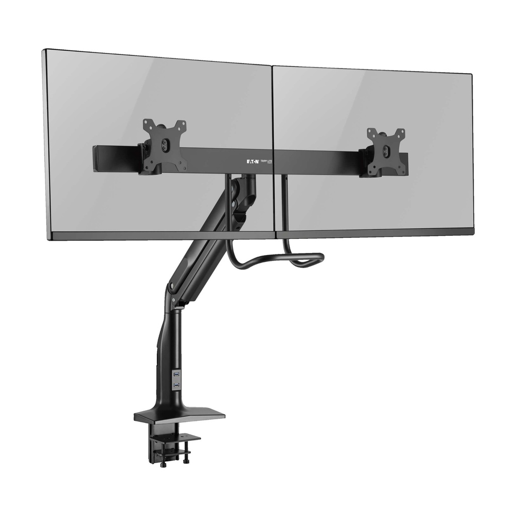 [DMPDD1735AM] Safe-IT Precision-Placement Dual-Display Desk Clamp with Antimicrobial Tape for 17” to 35” Displays, USB Ports