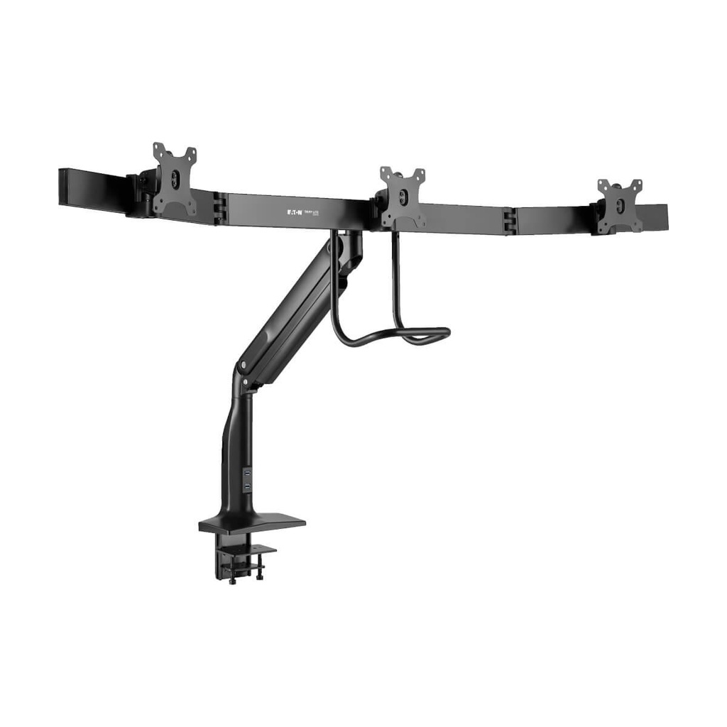 [DMPDT1732AM] Safe-IT Precision-Placement Triple-Display Desk Clamp with Antimicrobial Tape for 17” to 32” Displays, USB Ports