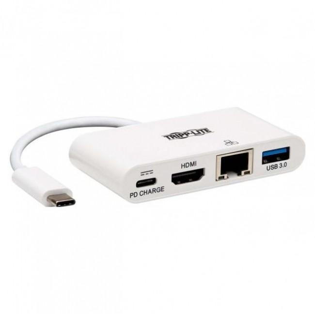 [U444-06N-HU-C] USB-C to HDMI Adapter with USB-A Port and PD Charging, HDCP, White