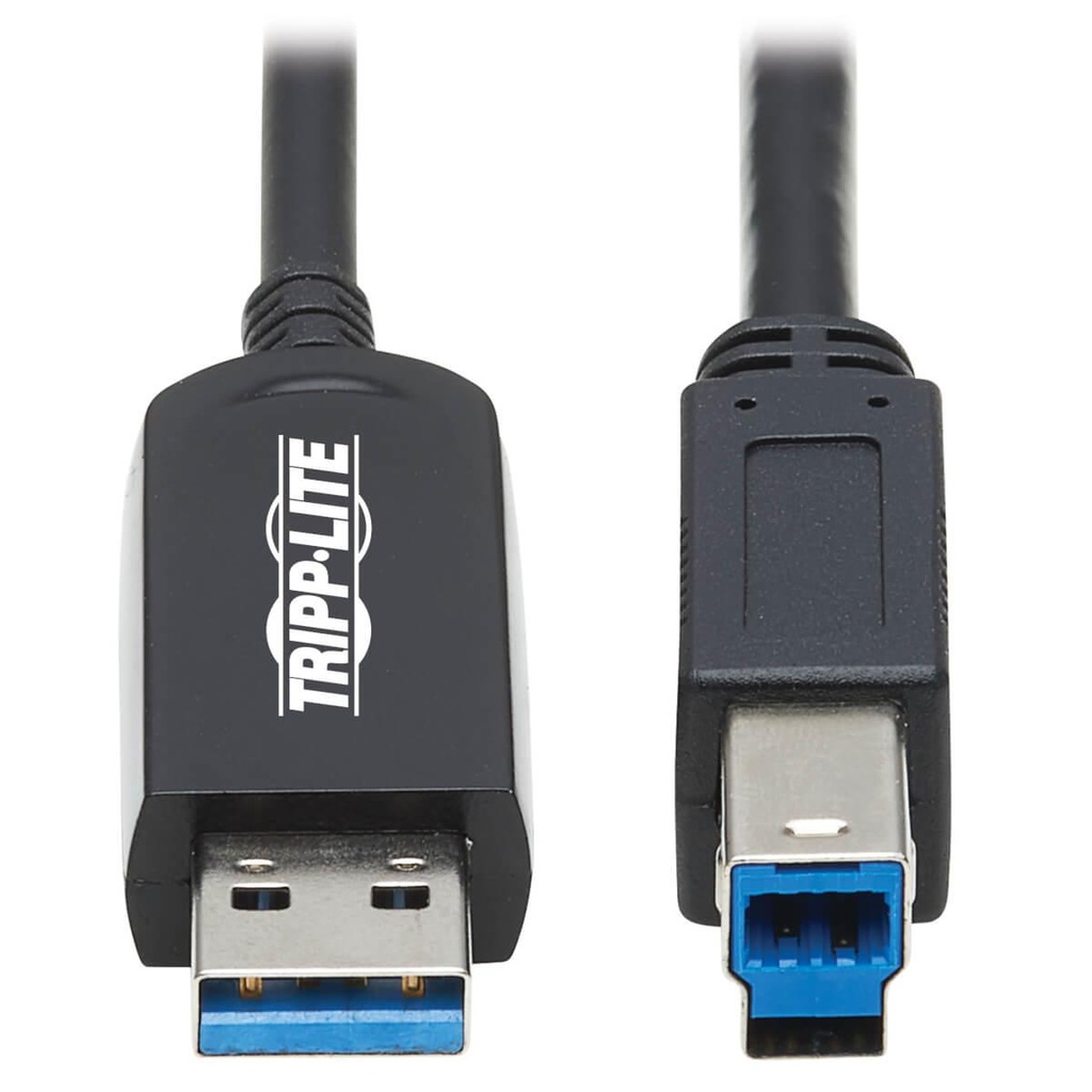 [U328F-15M] USB 3.2 Gen 1 Plenum-Rated Fiber Active Optical Cable (AOC) - 5 Gbps, (A to B M/M), Black, 15 m