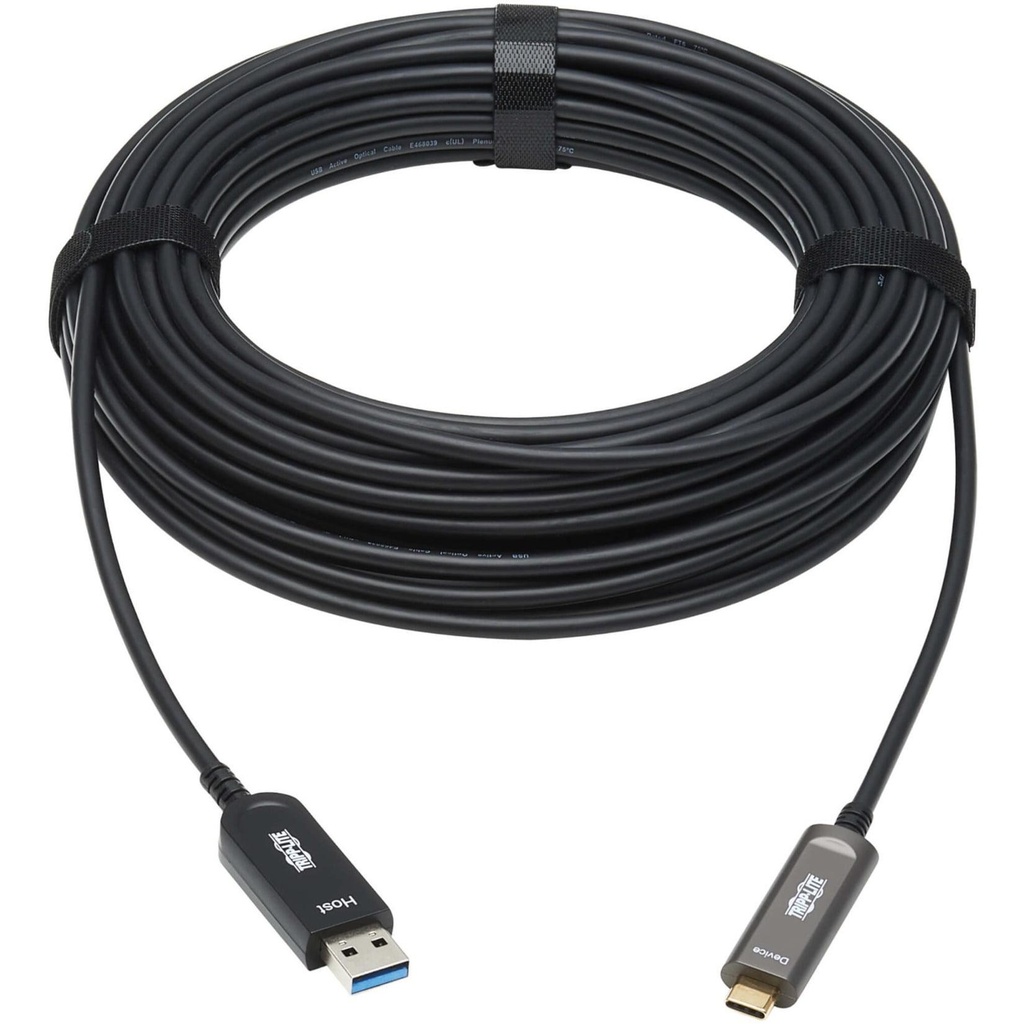 [U428F-10M-D321] USB-A to USB-C AOC Cable (M/M) - USB 3.2 Gen 2 Plenum-Rated Fiber Active Optical - Data Only, Backward Compatible, Black, 10 m
