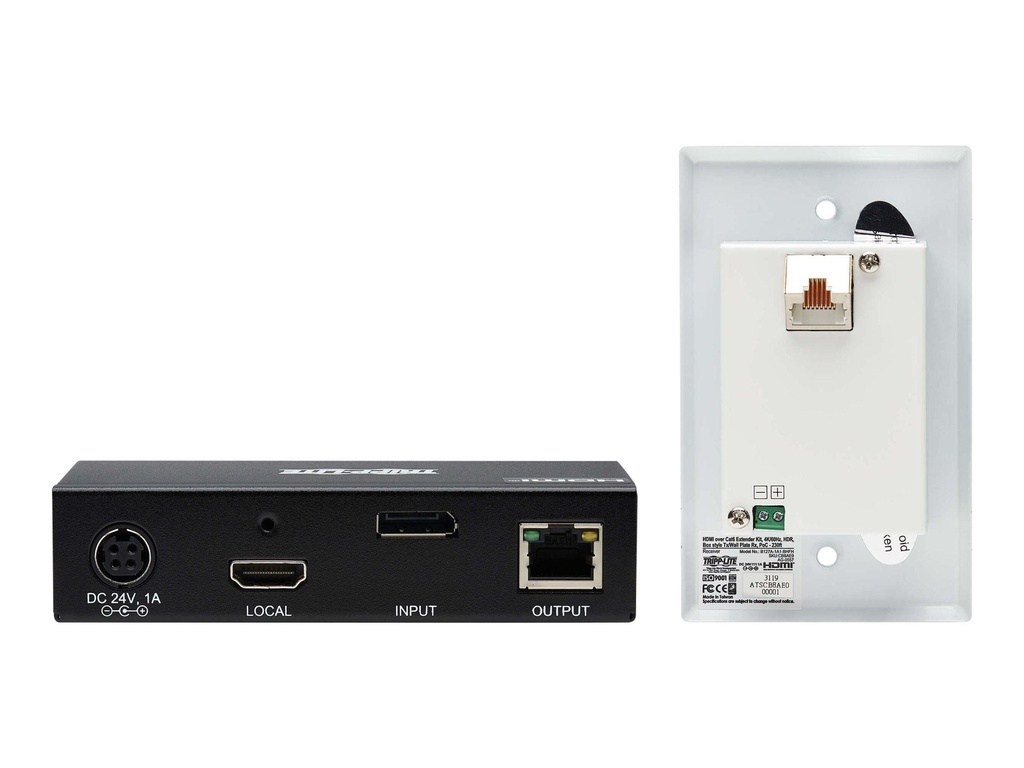[B127A-1A1-BHFH] HDMI over Cat6 Extender Kit, Box Transmitter/Wall Plate Receiver, 4K 60 Hz, 4:4:4, IR, PoC, HDR, HDCP 2.2, 230 ft., TAA