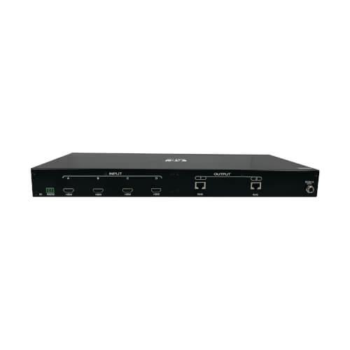 [B127A-4X2-BH2PH] 4x2 HDMI over Cat6 Matrix Switch Kit, Switch/2x Pigtail Receivers - 4K 60 Hz, HDR, 4:4:4, PoC, 230 ft. (70.1 m), TAA