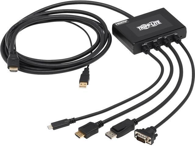 [B321-4X1-HDVC] 4-Port Presentation Adapter, 4K 60 Hz (4:4:4) HDMI, DP, USB-C and 1080p VGA to HDMI, Built-In Cables