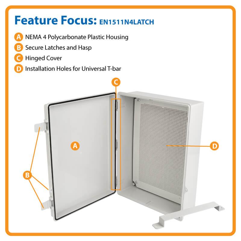 [EN1511N4LATCH] Wireless Access Point Enclosure with Hasp - NEMA 4, Surface-Mount, PC Construction, 15 x 11 in.