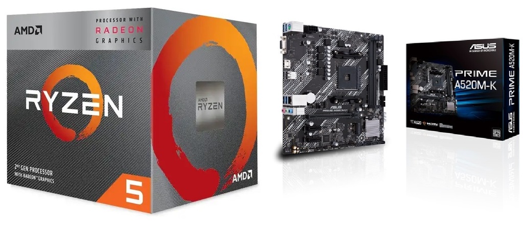 [R5-3400G-BX-A520M-K] Ryzen 5 4.2GHz RX Vega 11 Integrated Graphics. With A520M-K motherboard