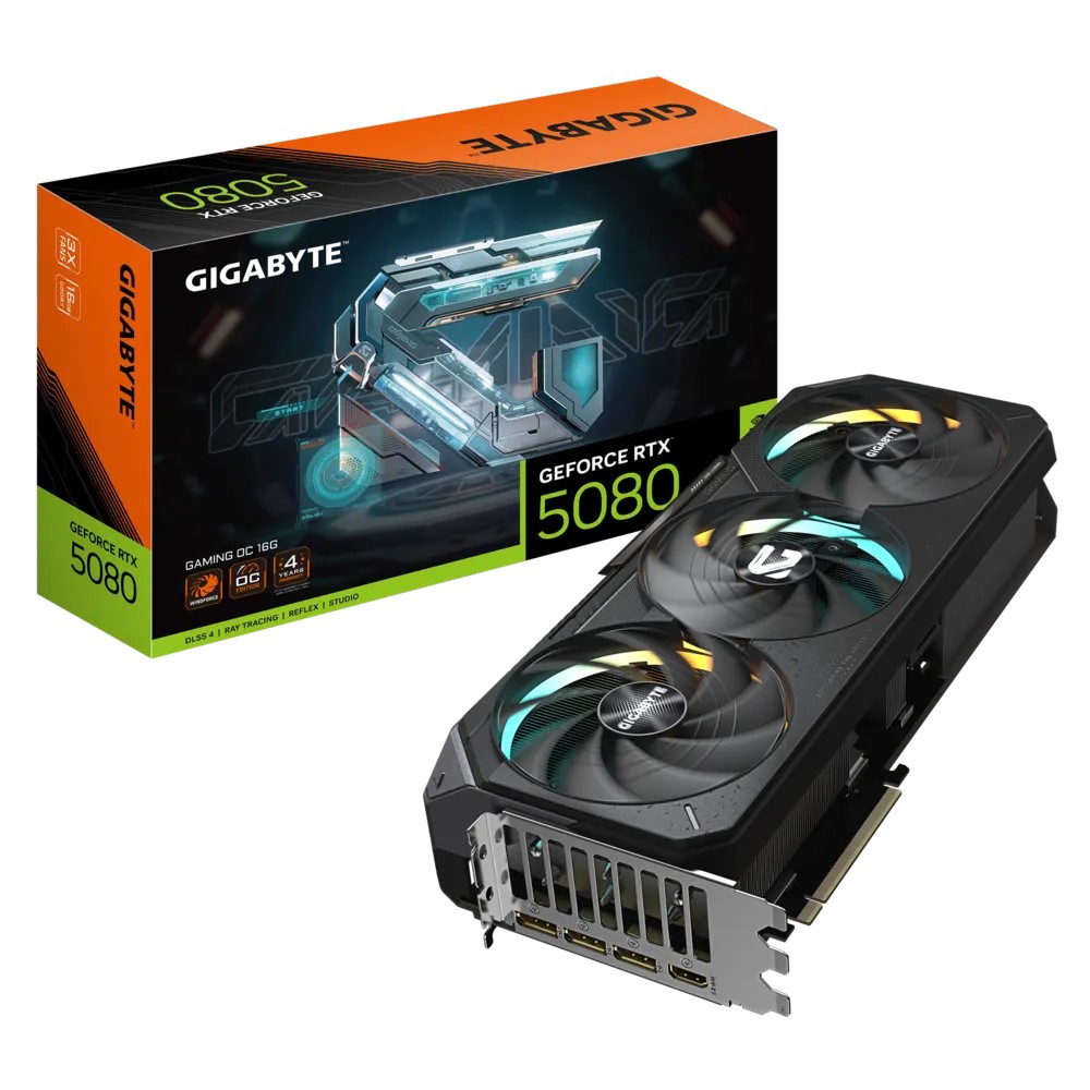 [GV-N5080GAMING_OC-16GD] Gigabyte nVidia RTX5080 GAMING OC PCI Express 5.0 x16 16GB GDDR7 W/1 x HDMI, 3 x DP, VR Ready, Support 8K.