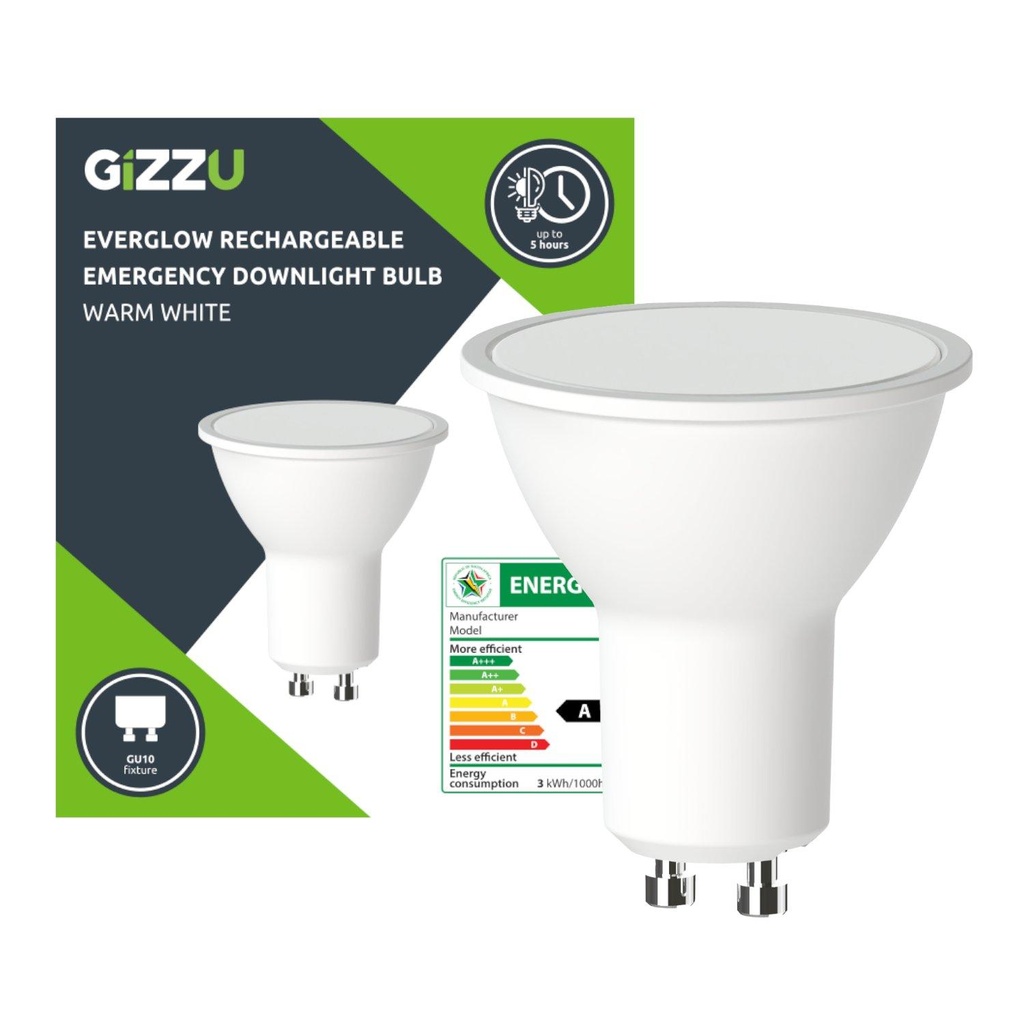 [GEB3WGU10] Gizzu Everglow Rechargeable Warm White Emergency Downlight Bulb