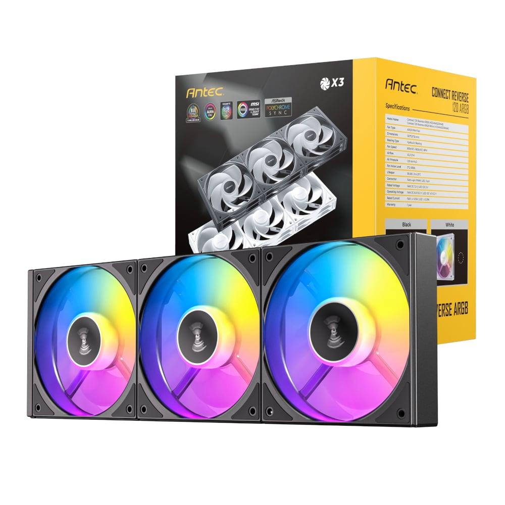 [C120R_ARGB_3PK_BK] Antec CONNECT PWM 120mm ARGB Reverse Case Fan 3 Pack Black