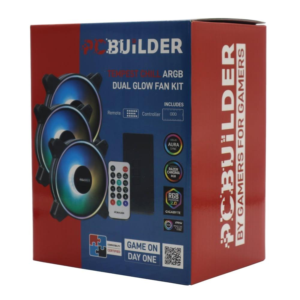 [PCB-CF-TEMP-DKIT] PCBuilder Tempest Chill Fan Kit 3x120MM Dual Glow ARGB Fan + Controller + RF Remote 