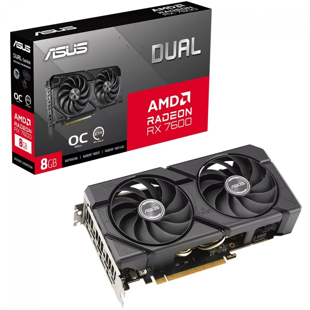 [DUAL-RX7600-O8G-EVO] ASUS Radeon RX7600 Dual OC EVO Edition 8G GDDR6 128-BIT Graphics Card