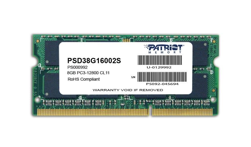 [PSD38G16002S] Patriot Signature Line 8GB 1600MHz DDR3 Dual Rank SODIMM Notebook Memory 