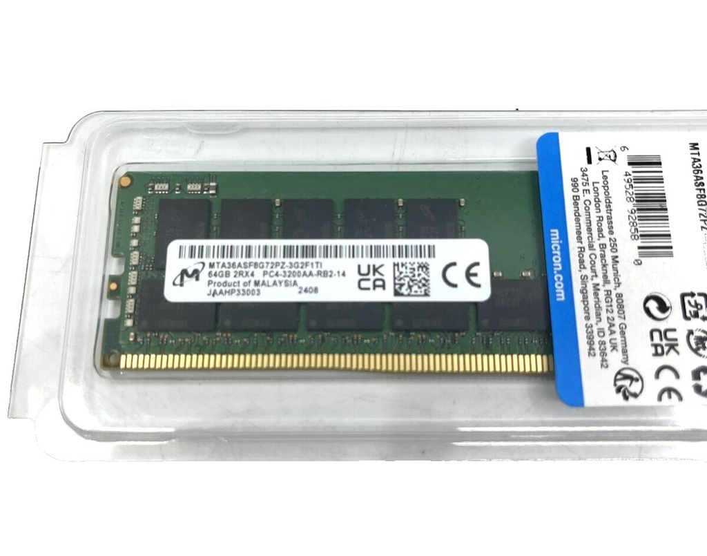 [MTA36ASF8G72PZ-3G2R] Micron MTA36ASF8G72PZ-3G2R 64GB 3200MHz DDR4 RDIMM Memory