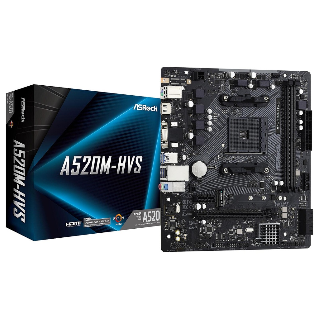 [A520M-HVS] ASRock A520M-HVS AMD AM4 MATX Gaming Motherboard