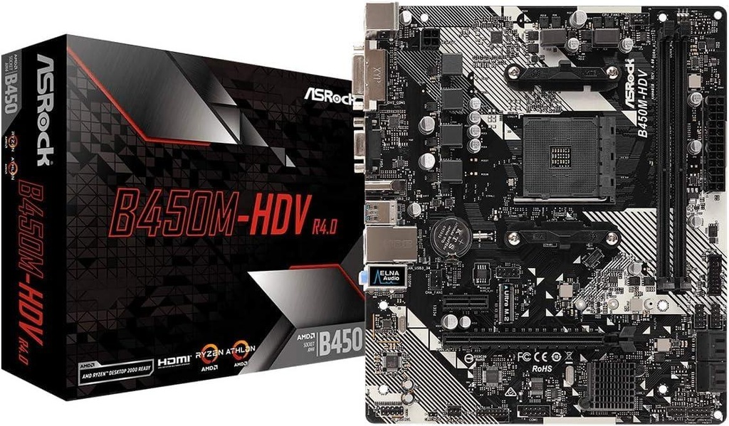 [B450M-HDVR4] ASRock B450-HDV R4.0 AMD AM4 MATX Gaming Motherboard