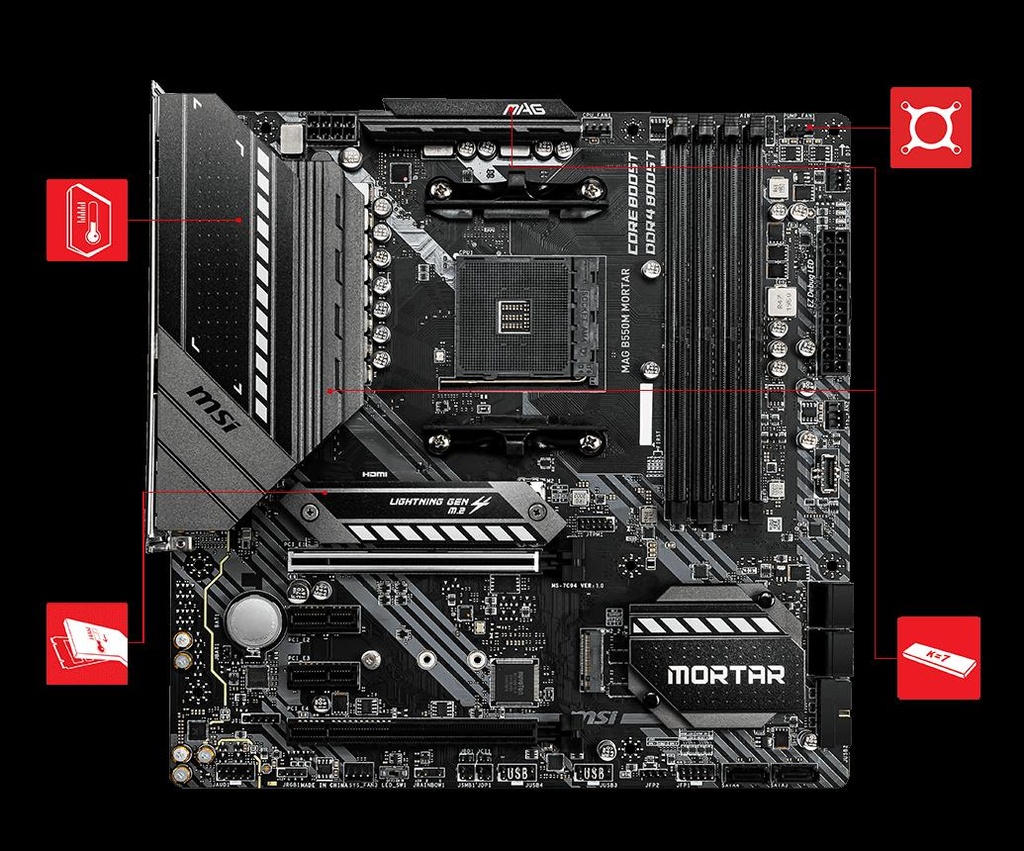 [MAGB550MMAXMORTARWIFI] MSI B550M MORTAR MAX WIFI AMD AM4 M-ATX Gaming Motherboard 
