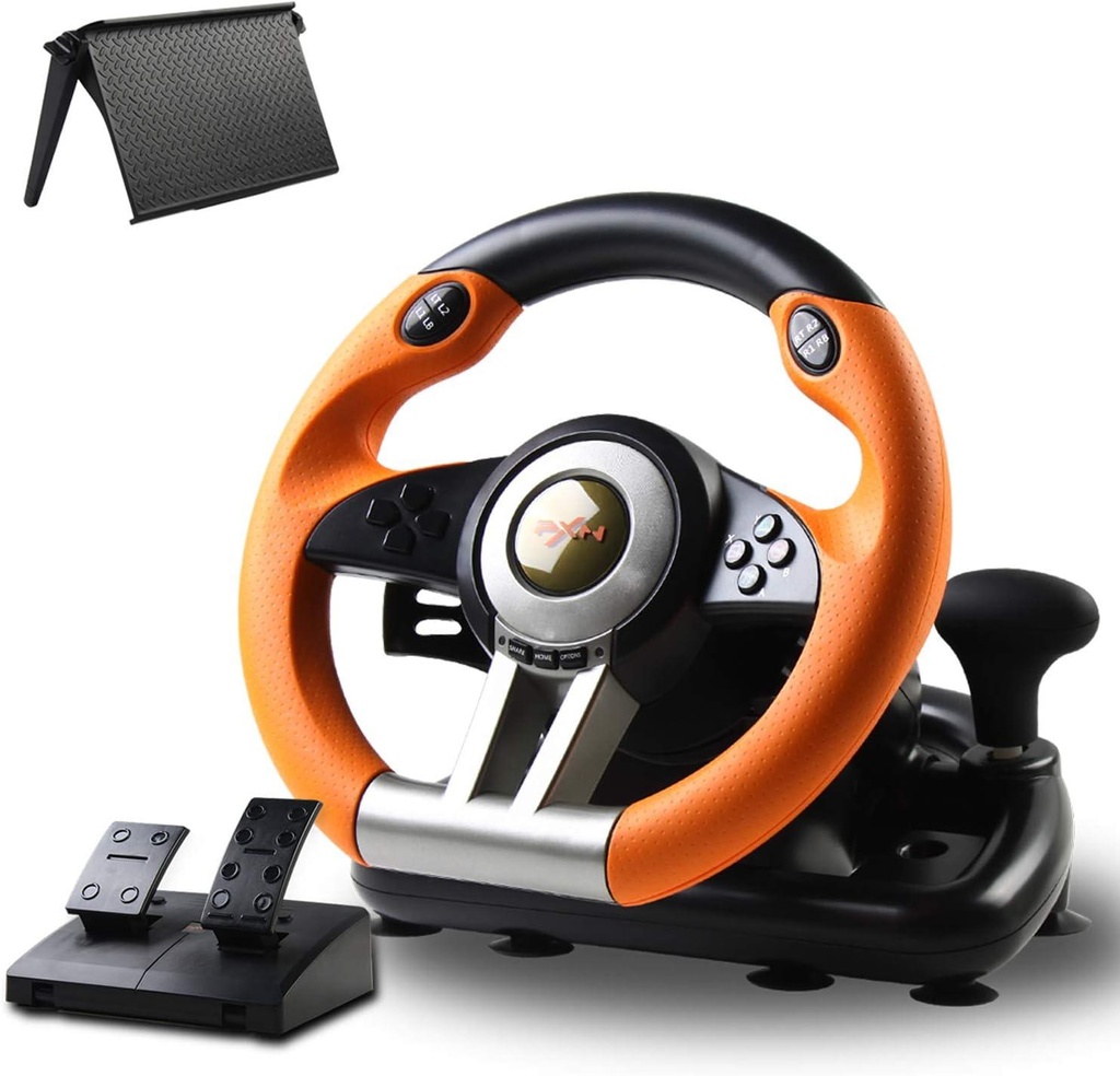 [PXN-V3PRO] PXN 180 degree vibration steering wheel with 2-pedals (black)