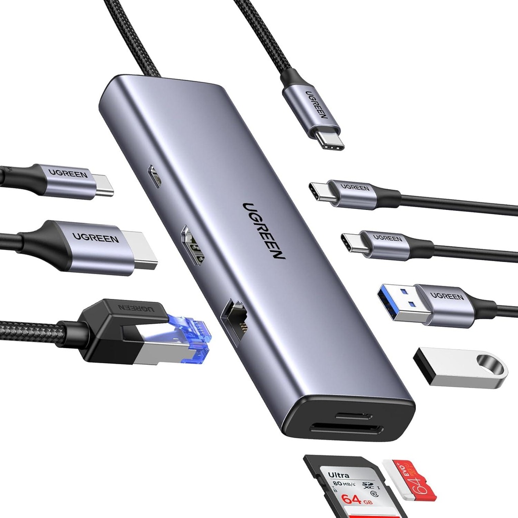 [CM512-60515] UGREEN USB-C to 2*USB3.0 + HDMI + RJ45 + SD&TF + PD Port Hub