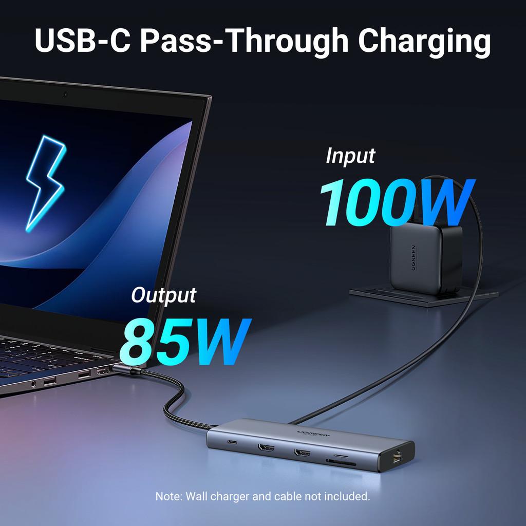 [CM639-45380] UGREEN USB-C to 2*HDMI + USB-A3.2 + 2*USB-C3.2 + USB-A3.0 + SD/TF + RJ45 + PD 4K@60Hz Dock