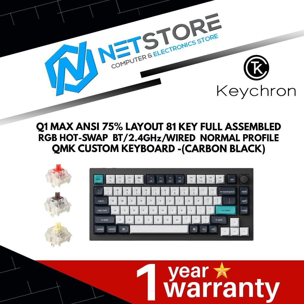 [Q1M-M4] keychron Q1 Max ANSI 75% layout 81 Key Carbon Black Full Assembled Knob Banana Switch RGB Hot-Swap Gateron Jupiter Wireless / Wired / 2.4GHz Normal Profile QMK Custom Keyboard