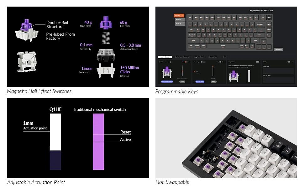 [Q1H-P1] Keychron Q1 HE 75% Full Assembled  Magnetic Switch Hot-Swap Gateron DBL-Rail Nebula Switch RGB Wireless Keyboard - White