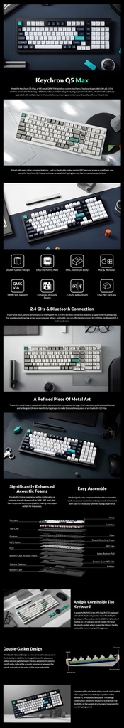 [Q5M-P1] Keychron Q5 Max 96% Full Assembled Knob Red Switch Hot-Swap Gateron Jupiter RGB Wireless Keyboard - White
