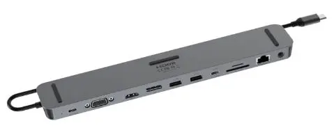 [WX-HB112] WINX CONNECT Max 11-in-1 Type-C  Hub | 1x 4K30Hz HDMI | 1x VGA | 1x Audio | 3x USB3.0 | 1x USB2.0 | 1x Type-C | 1x PD100W Hub
